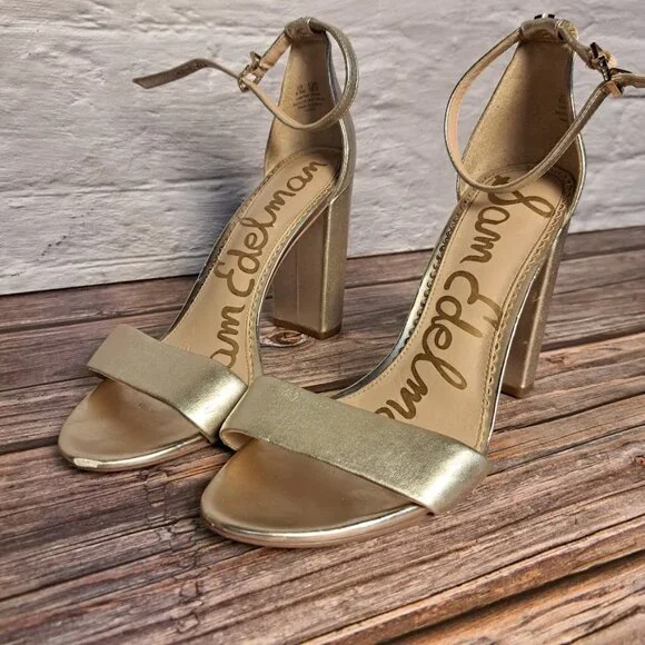 Sam Edelman yaro Daniella Block Heel Sandals in metallic gold size Women's 8.5 - Picture 1 of 10